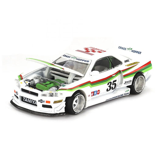 Nissan SKYLINE GT-R (R34) X TAMIYA "THE GRASSHOPPER" V1 1999 MINI GT 1:64