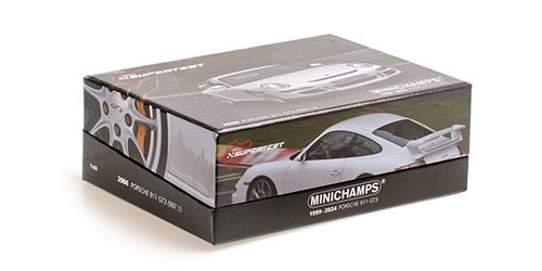 Laad de afbeelding in de Gallery-viewer, Porsche 911 GT3 2006 WIT SPECIALE BOX LIMITED EDITION 525 stuks MINICHAMPS 1:43
