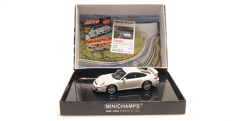 Chargez l&#39;image dans la visionneuse de la galerie, Porsche 911 GT3 2006 BLANC BOX ÉDITION LIMITÉE 525 pièces MINICHAMPS 1:43
