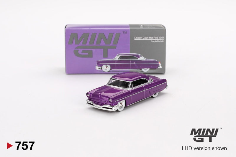 Load image into Gallery viewer, Lincoln CAPRI HOT ROD PURPLE METALLIC 1954 (LHD) MINI GT 1:64
