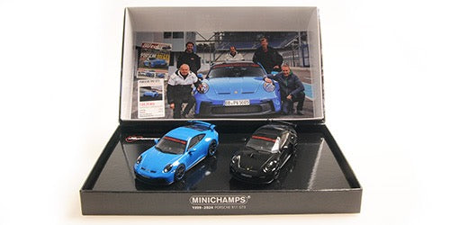 Laad de afbeelding in de Gallery-viewer, Porsche 911 (992) GT3 – 2021 - SET VOOR 2 AUTO&#39;S – BLAUW/ZWART - LIMITED EDITION - MINICHAMPS 1:43
