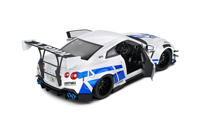 Chargez l&#39;image dans la visionneuse de la galerie, Nissan GT-R (R35) W/ LIBERTY WALK CARROSSERIE 2.0 PAUL TRIBUTE 2024 BLANC/BLEU SOLIDO 1:18
