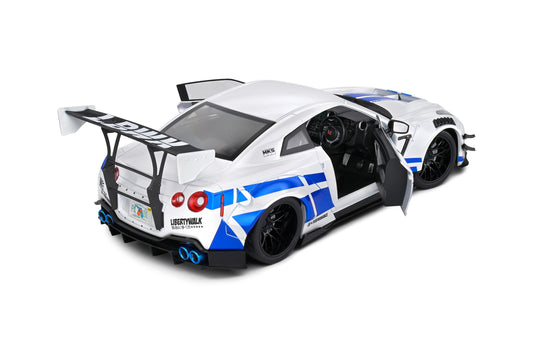 Nissan GT-R (R35) W/ LIBERTY WALK CARROSSERIE 2.0 PAUL TRIBUTE 2024 BLANC/BLEU SOLIDO 1:18