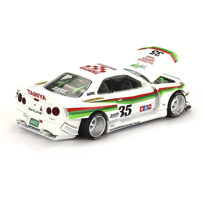 Load image into Gallery viewer, Nissan SKYLINE GT-R (R34) X TAMIYA &quot;THE GRASSHOPPER&quot; V1 1999 MINI GT 1:64
