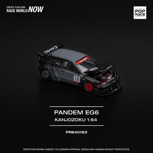 Honda Pandem Civic EG6 *Kanjozoku* Zwart/Grijs/Rood POP RACE 1:64