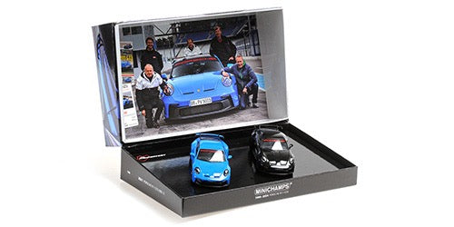 Laad de afbeelding in de Gallery-viewer, Porsche 911 (992) GT3 – 2021 - SET VOOR 2 AUTO&#39;S – BLAUW/ZWART - LIMITED EDITION - MINICHAMPS 1:43
