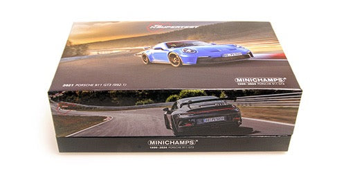 Laad de afbeelding in de Gallery-viewer, Porsche 911 (992) GT3 – 2021 - SET VOOR 2 AUTO&#39;S – BLAUW/ZWART - LIMITED EDITION - MINICHAMPS 1:43
