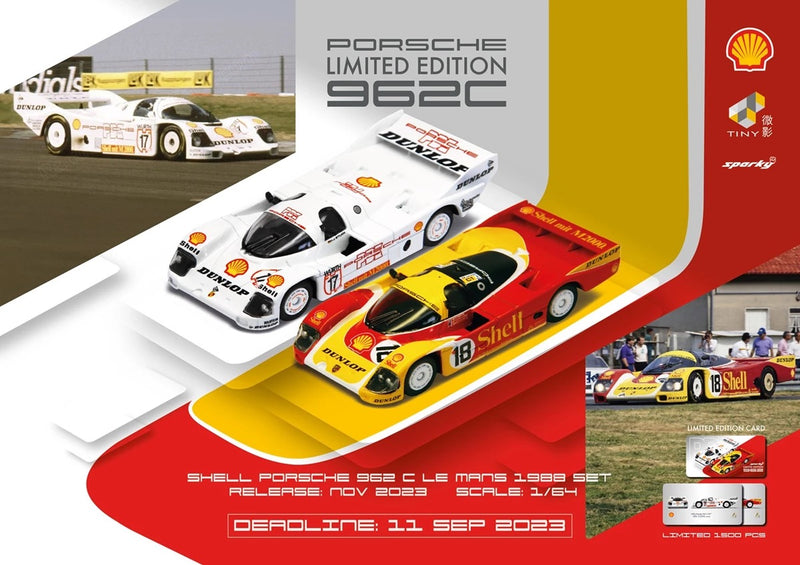 Laad de afbeelding in de Gallery-viewer, Porsche 962 LM Shell Combo #35 &amp; #36 Winnaar 24h Le Mans 1994 (LIMITED EDITION 1500 STUKS) Geel/Rood/Wit/Zwart TINY TOYS 1:64
