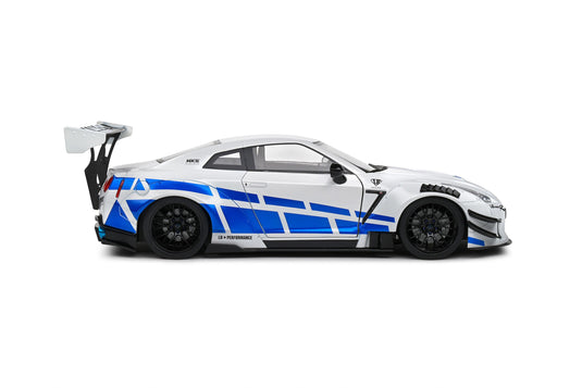 Nissan GT-R (R35) W/ LIBERTY WALK CARROSSERIE 2.0 PAUL TRIBUTE 2024 BLANC/BLEU SOLIDO 1:18